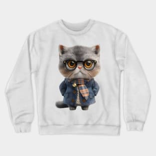 Cute Cat Winter Look Big Eyes With Glasses Crewneck Sweatshirt